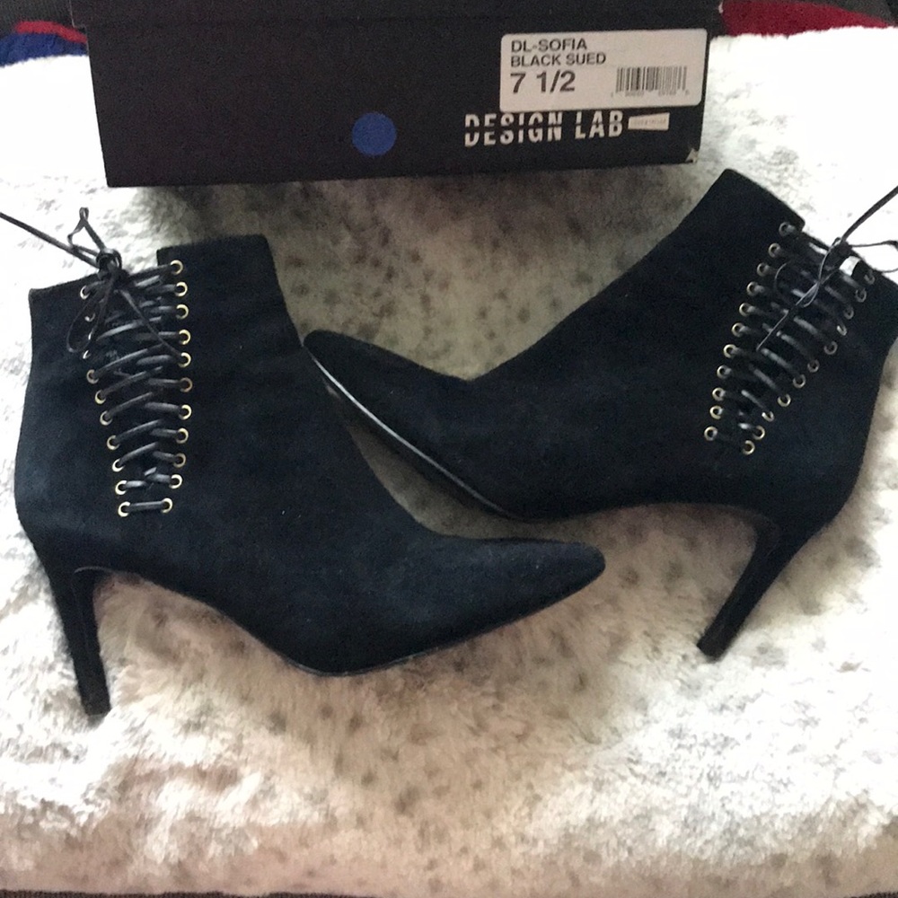 Black suede bootie, size 7 1/2, lace up side